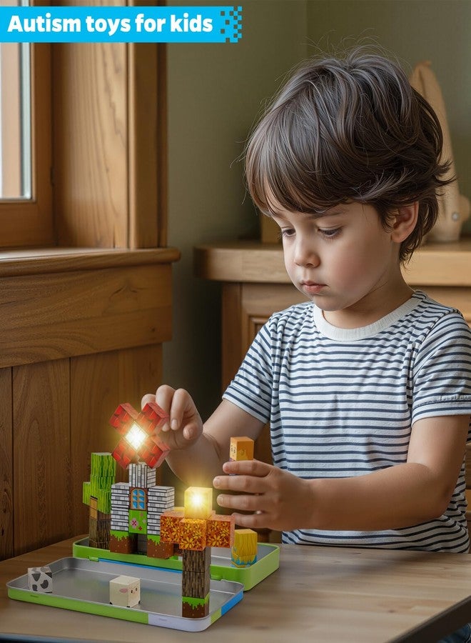 Qrooper Magnetic Blocks 45 pcs Travel Toys with Light-Up Cube, Valentines Day Gifts Kids Toddler, Magnet Building Blocks STEM Educational Learning Toy Gift for 3-5 4-8 Year Old Boys Girls Autism -Forest - Image 5